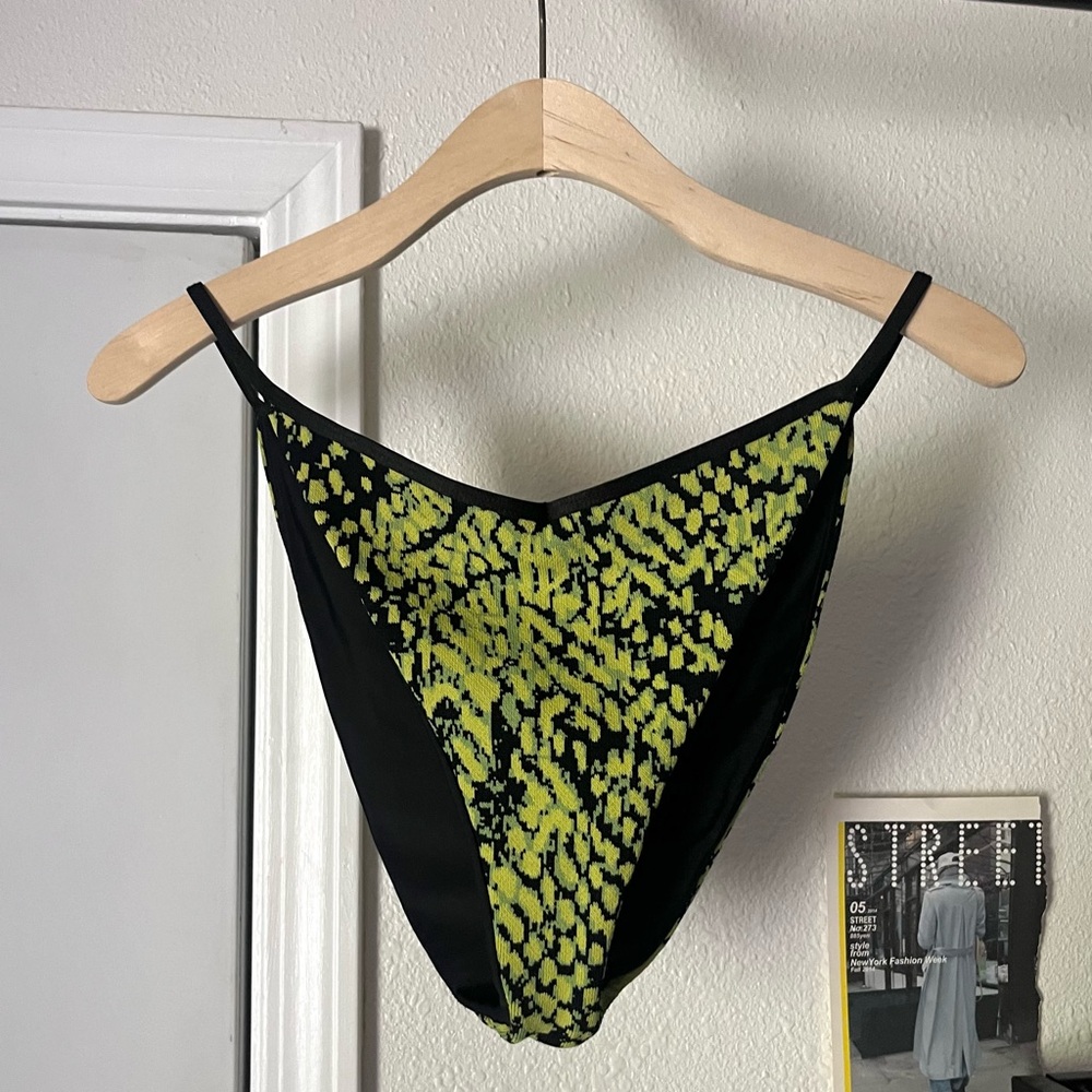 MICHAEL COSTELLO x REVOLVE green black chunky knit animal bikini swim bottom